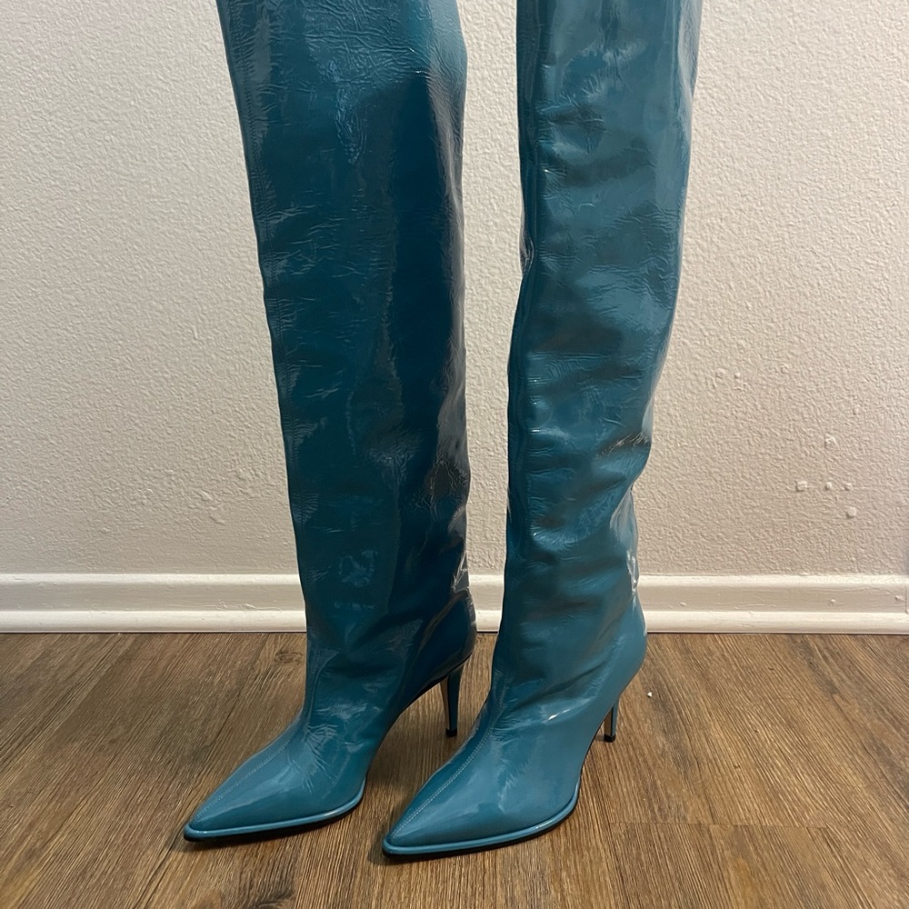Tamara Mellon blue knee high boots. Never used bought at her sample sale.
